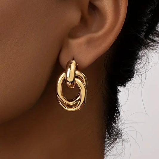 Golden triple earrings